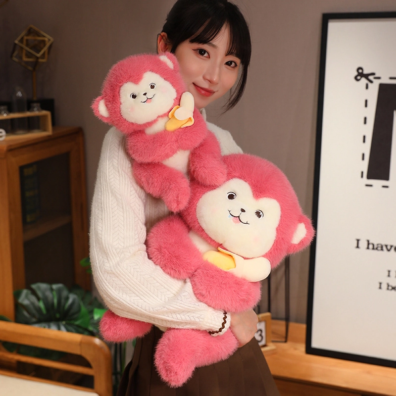 皮皮豆 吃香蕉的粉色小猴子 玩偶 毛绒公仔
