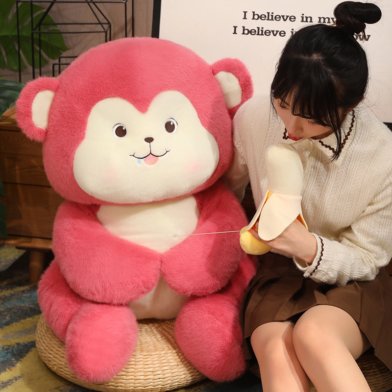 皮皮豆 吃香蕉的粉色小猴子 玩偶 毛绒公仔