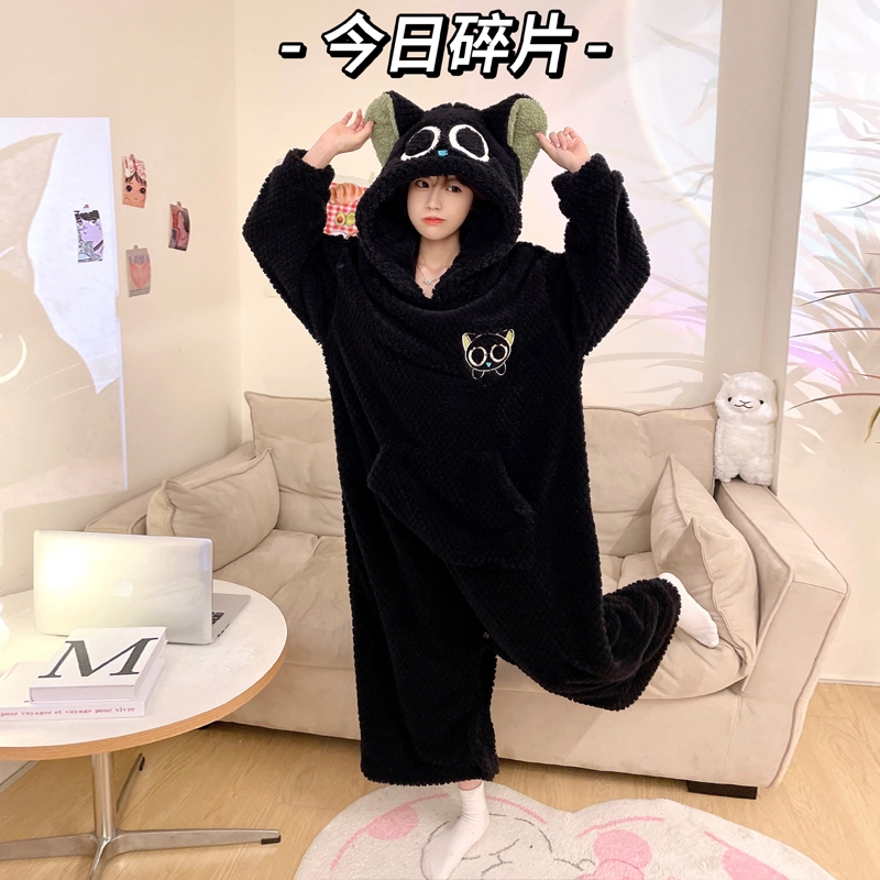 米囹 可爱小恶魔加厚绒女冬季睡袍秋冬连体珊瑚绒家居服睡衣套装 女款