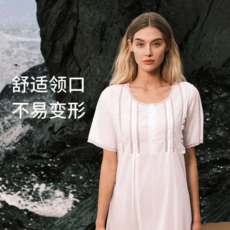 舒雅 梭织舒适圆领亲肤短袖睡裙 女款 白色