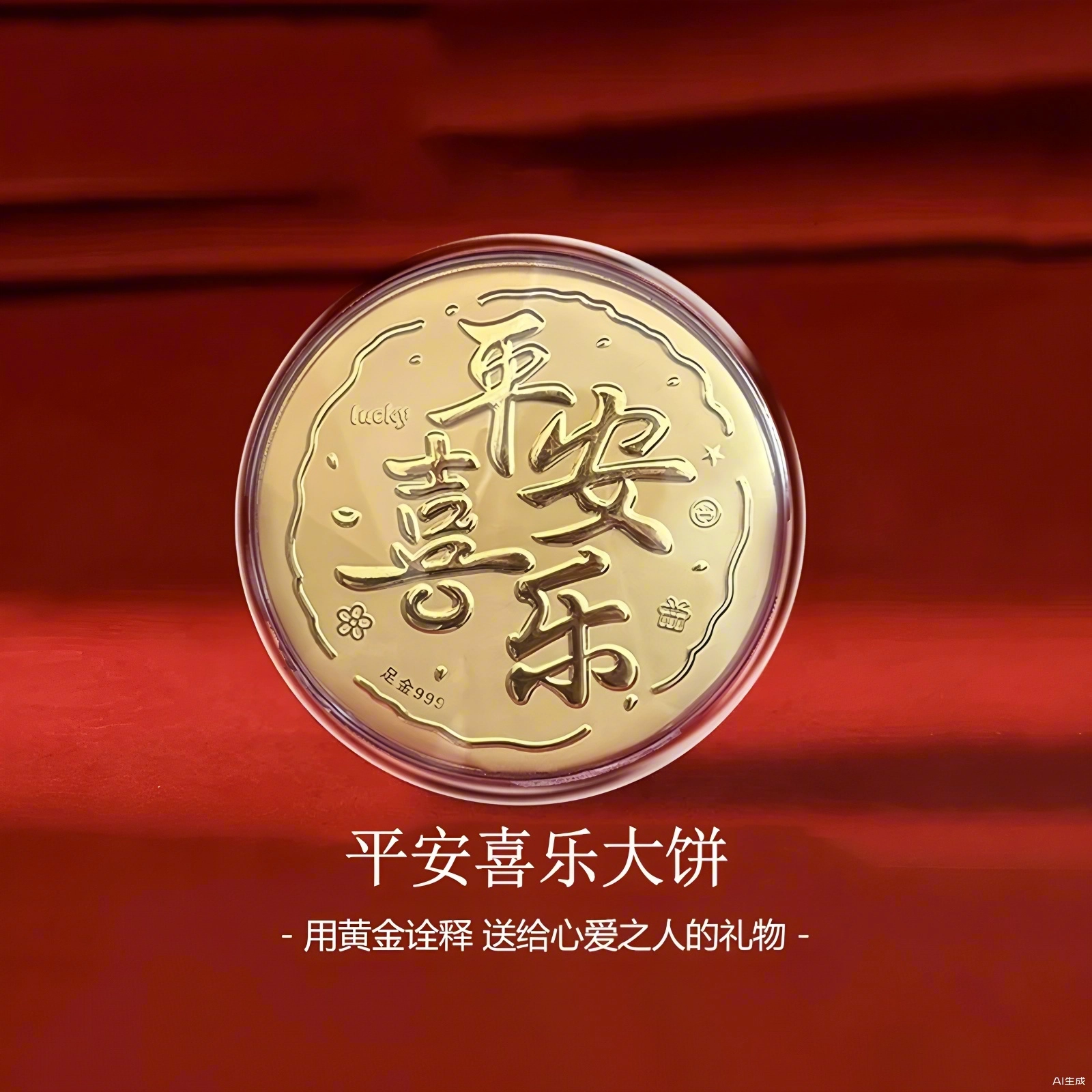 麟典 平安喜乐大饼发财平安纳福金饼新中式储值纪念金钱币宝藏高级小众保值礼盒#好运 金 挂件 男女同款情侣款