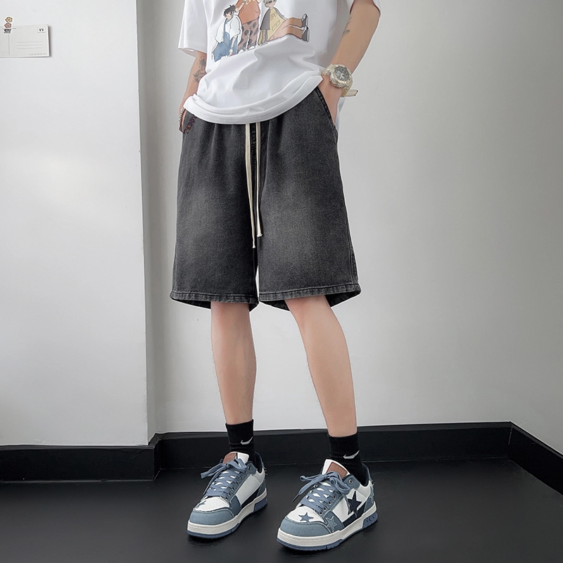 泰迪珍藏 夏季渐变高级废土风舒适百搭透气潮牌休闲时尚宽松直筒系带五分牛仔短裤 男女同款