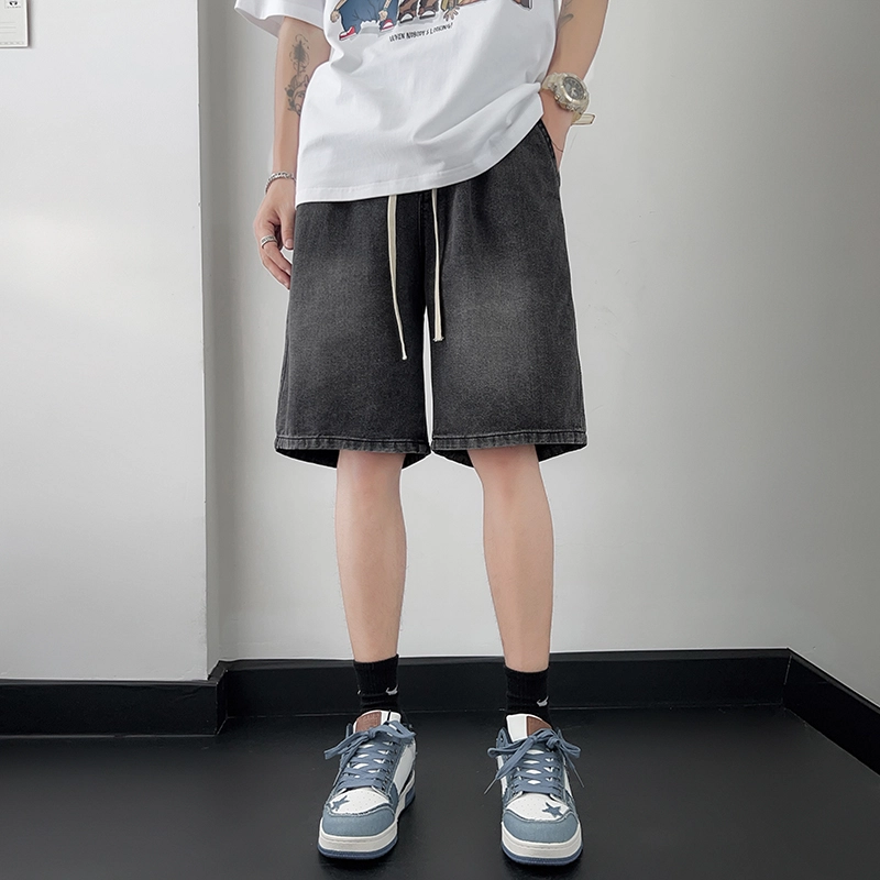 泰迪珍藏 夏季渐变高级废土风舒适百搭透气潮牌休闲时尚宽松直筒系带五分牛仔短裤 男女同款