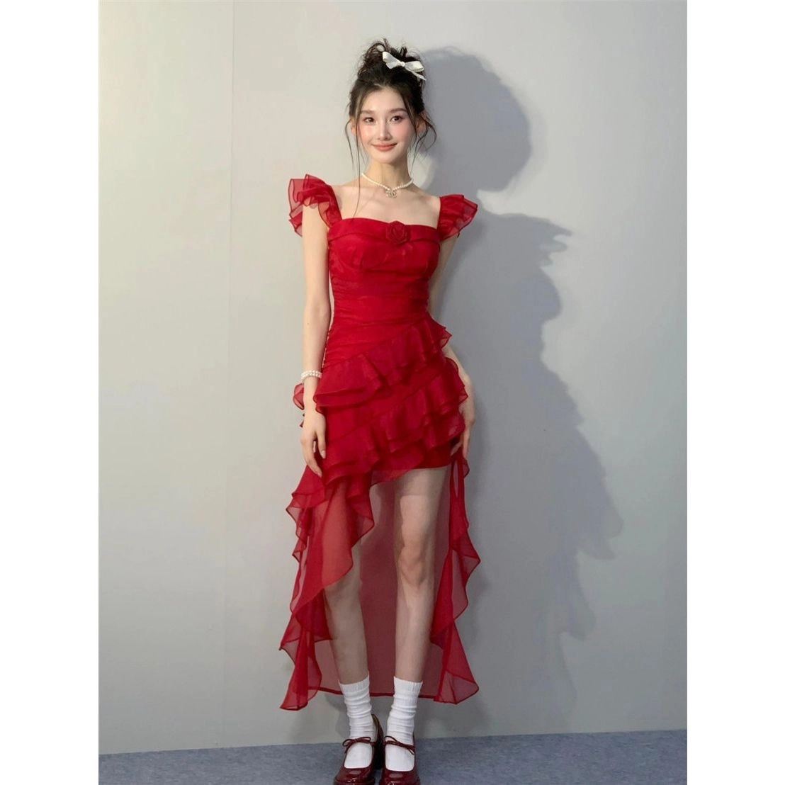 木木兔 合身方领适中无袖连衣裙 女款