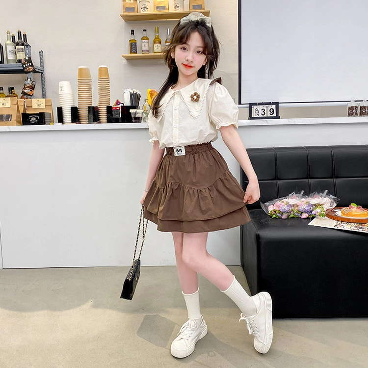 木木兔裙装套装  时髦洋气学院风甜美时尚女孩娃娃领百褶裙百搭两件套