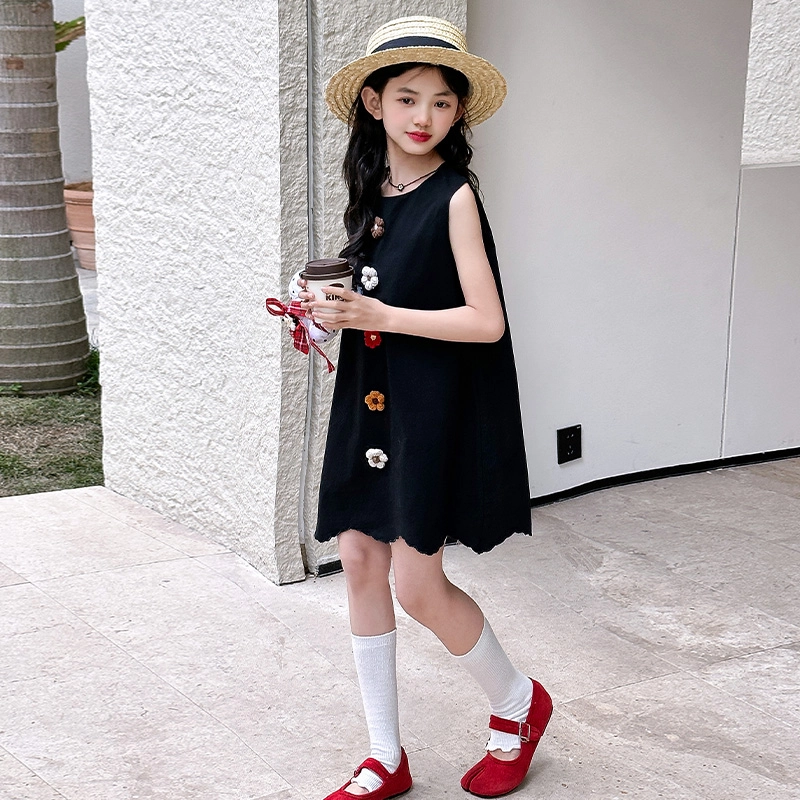 木木兔连衣裙 时髦洋气夏季薄款宽松舒适中大童时尚百搭个性女孩无袖背心裙子