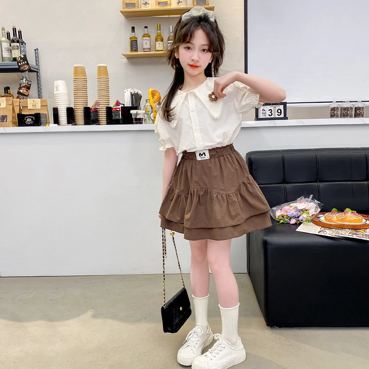 木木兔裙装套装  时髦洋气学院风甜美时尚女孩娃娃领百褶裙百搭两件套