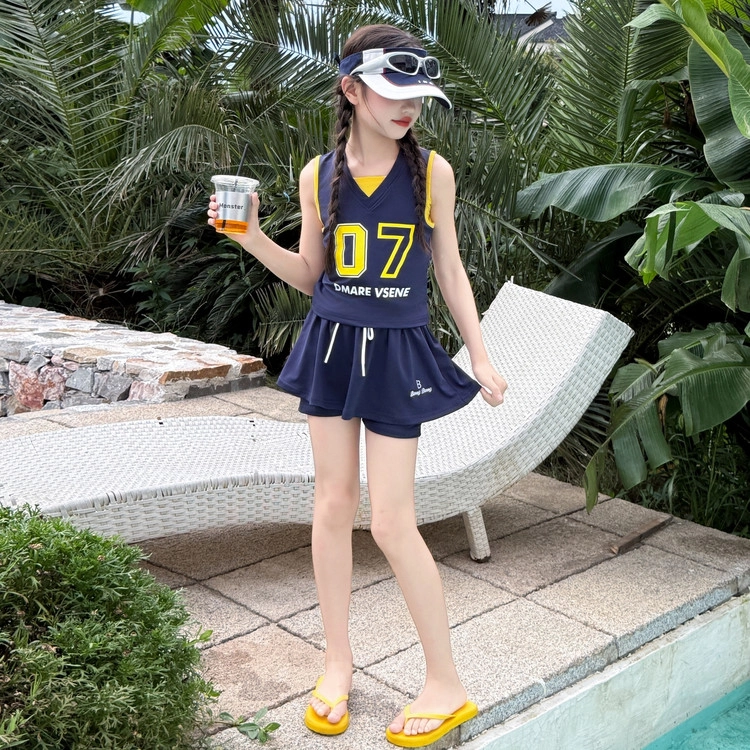 木木兔 夏季时髦洋气时尚女孩字母印花游泳显瘦泳衣裤 儿童款