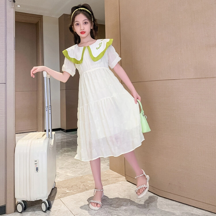 木木兔连衣裙 时髦洋气中大童夏季时尚女孩刺绣娃娃领裙子