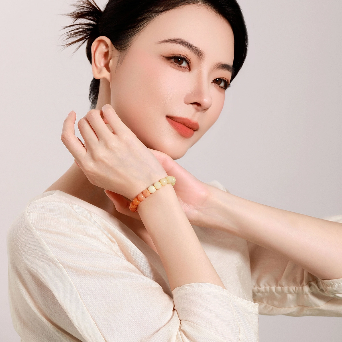 梦金园 【吉祥富贵】渐变 吉祥如意招财纳福转运珠#好运 黄龙玉 玉石手串 女款