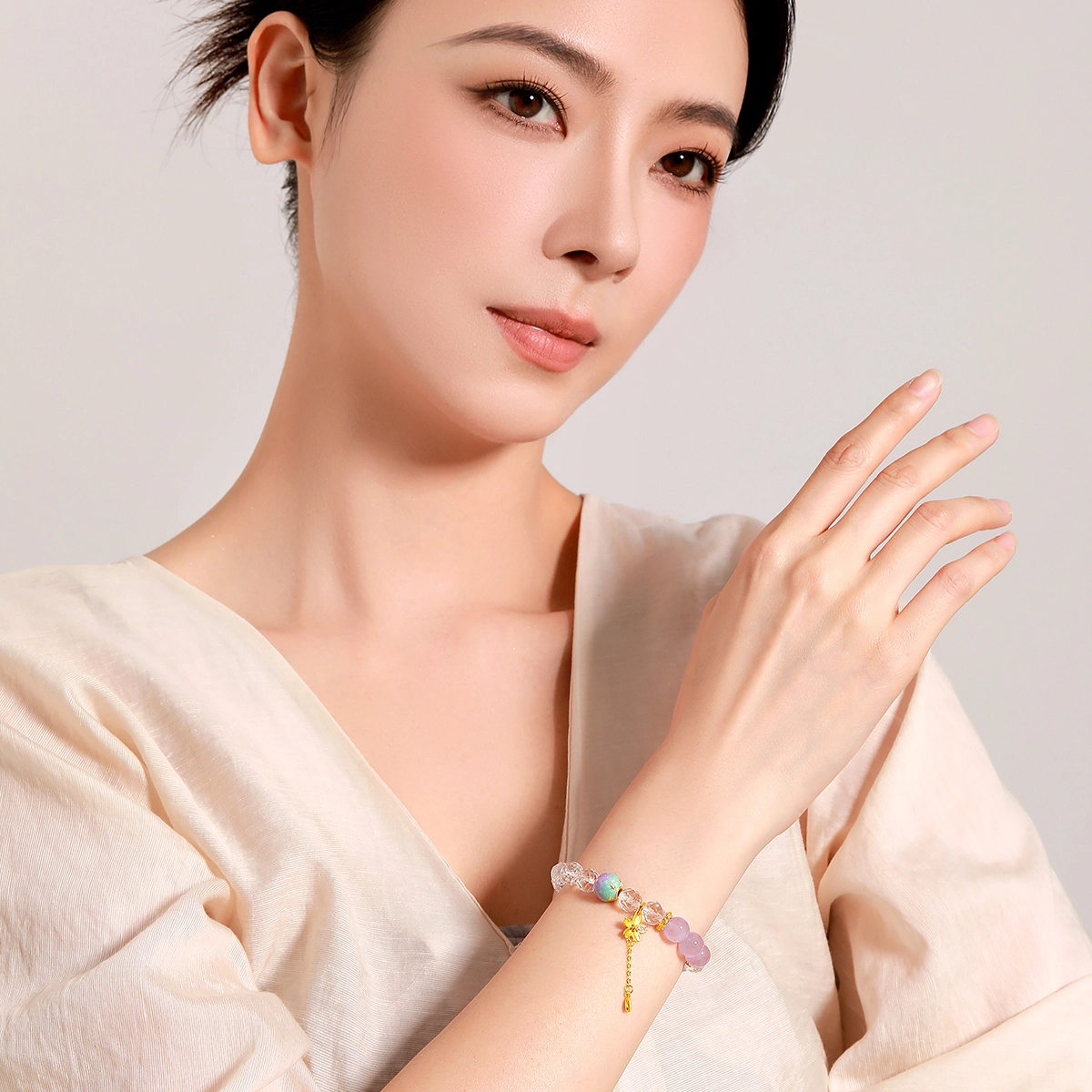 梦金园 漫漫星河 小众高级感流苏好运转运天然 白水晶 手串 女款