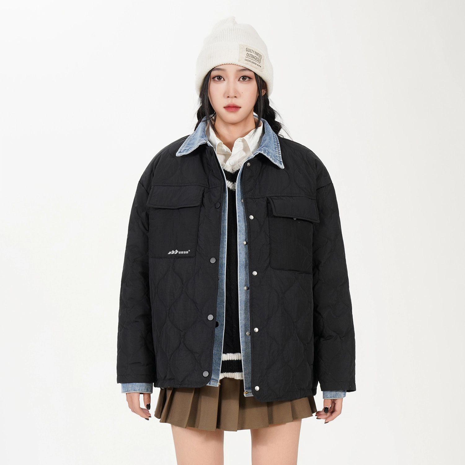鸭鸭 美式简约品牌字母宽松休闲防风抗寒舒适面包羽绒服 男女同款