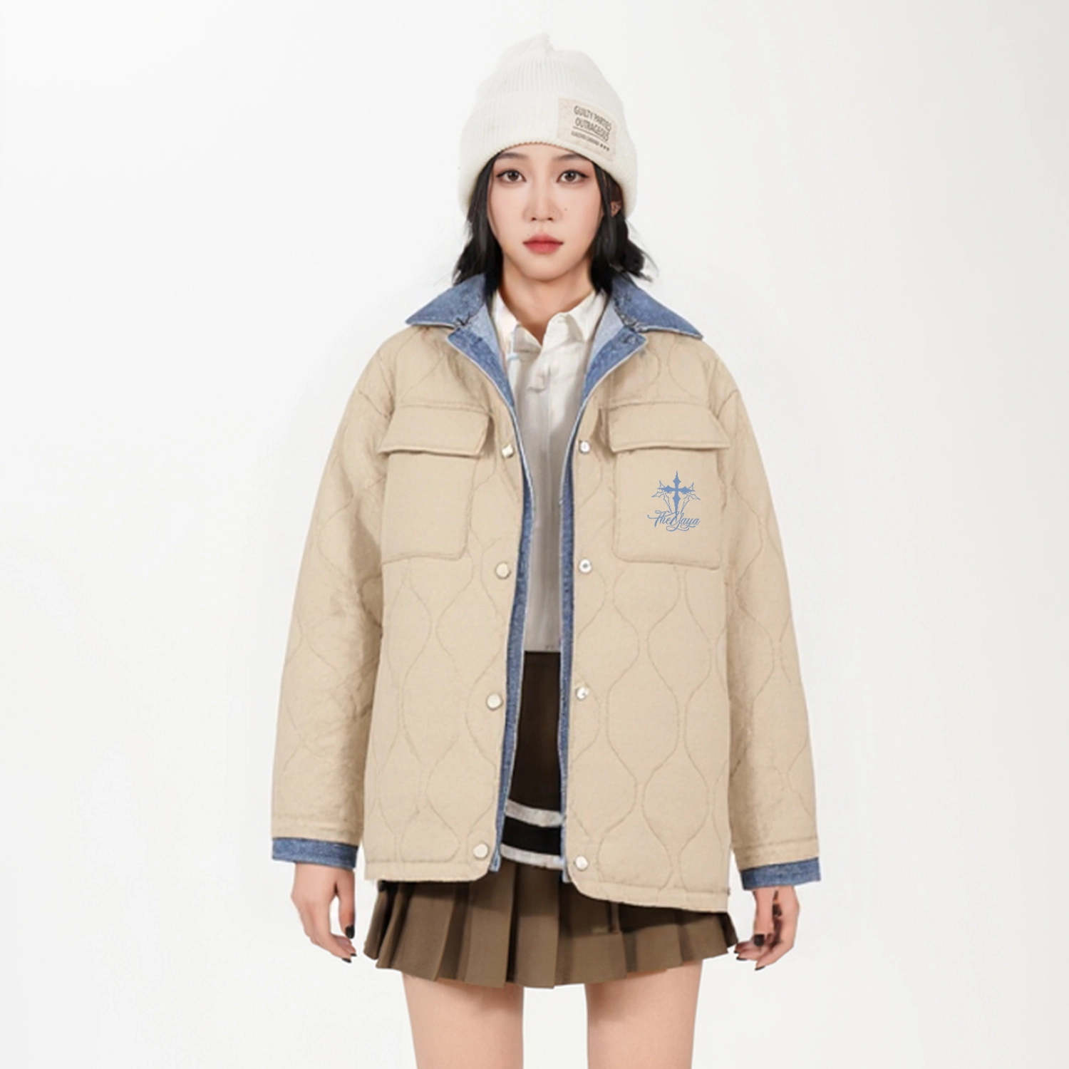 鸭鸭 字母宽松翻领长袖羽绒服 女款