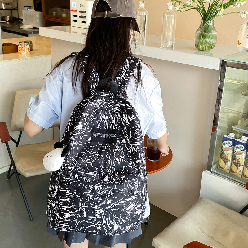 草丛喵喵喵 大容量 简约潮 街头时尚学院风学生书包旅游休闲运动健身 尼龙 双肩包 常规 男女同款情侣款 白色/黑色/红色/浅蓝色