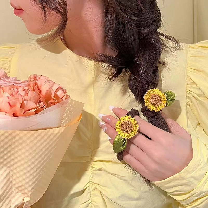 蒙妮 夏季向日葵花朵 布艺 发圈 男女同款情侣款