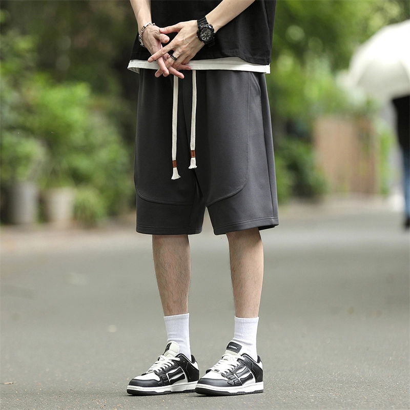 兰缪 美式复古日系简约纯色基础款日常跑步健身骑行通勤舒适透气亲肤柔软美式复古百搭运动裤山系户外宽松五分裤休闲短裤 男女同款