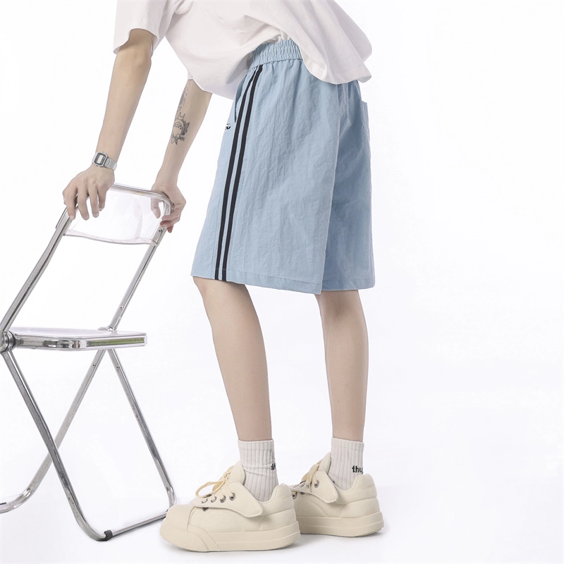 兰缪 美式日系户外日常柔软复古舒适透气运动高街简约基础款印花设计百搭通勤山系宽松清爽直筒潮流垂感纯色系带休闲短裤 男女同款