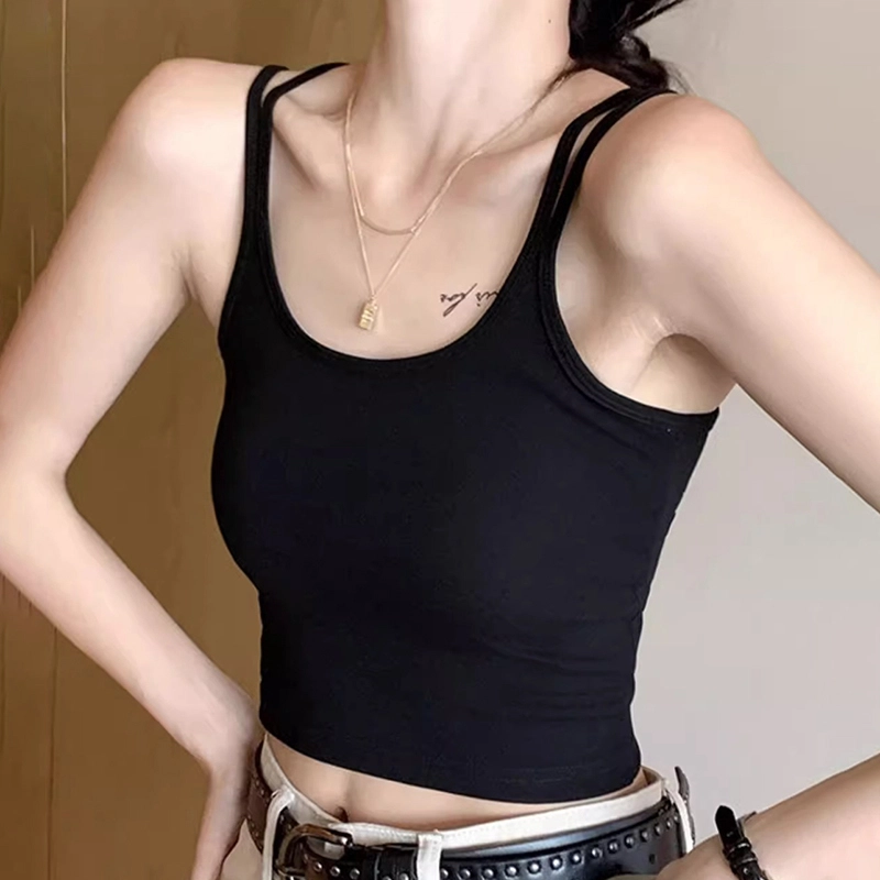 黑恐龙 纯色背心内搭外穿带胸垫美背内衣文胸一体打底瑜伽上衣吊带 女
