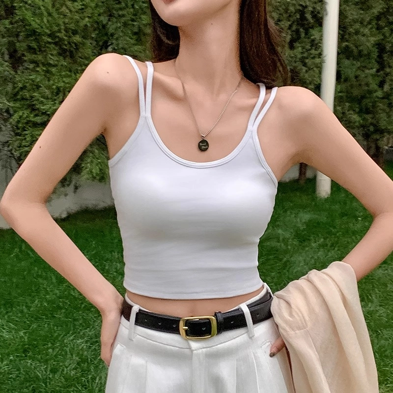 黑恐龙 纯色背心内搭外穿带胸垫美背内衣文胸一体打底瑜伽上衣吊带 女