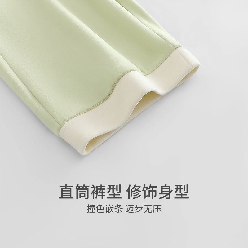 都市丽人 纯色套头圆领简约休闲柔软舒适亲肤透气吸湿排汗蓄热锁温长袖长裤家居服睡衣套装 女款 图片色