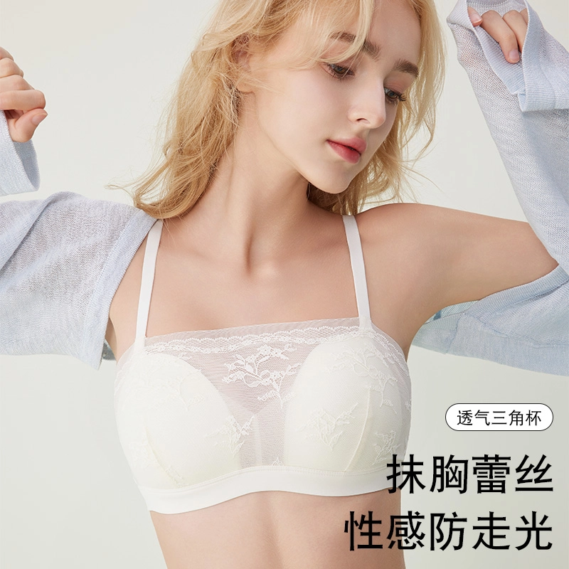 都市丽人 蕾丝三角杯性感防走光氛围感织花通透蕾丝有型提拉舒适贴合透气提拉防下垂文胸 女款