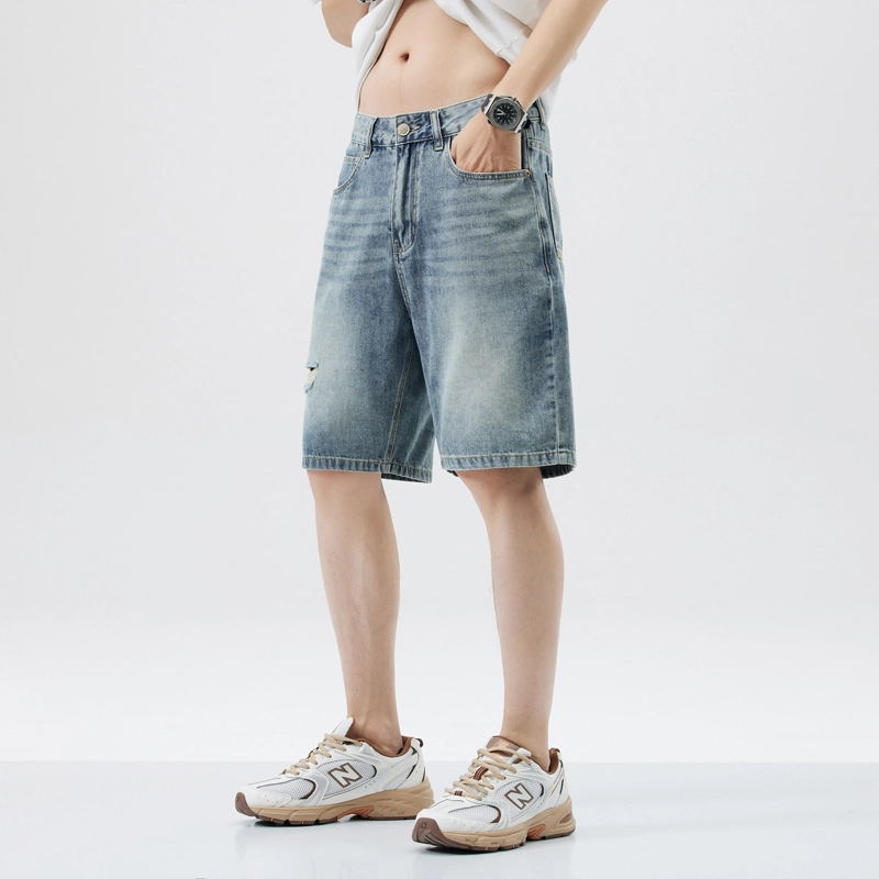 寻星记 男士夏季美式简约纯色百搭宽松五分水洗休闲裤牛仔短裤 男女同款