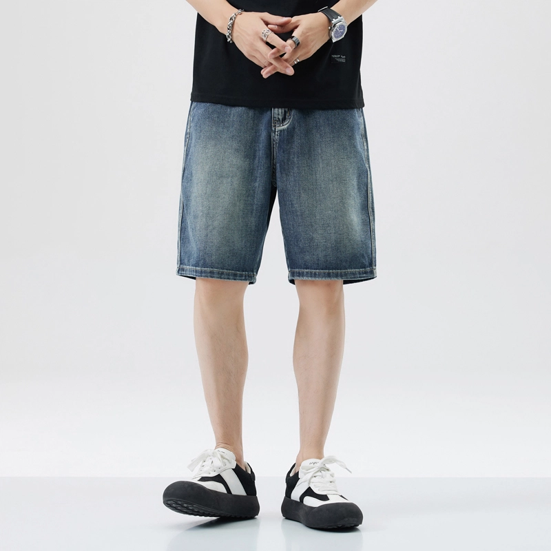 寻星记 男士夏季美式简约纯色百搭宽松五分水洗休闲裤牛仔短裤 男女同款