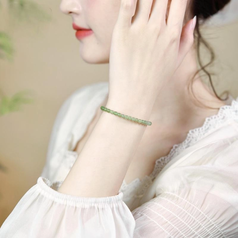 周纪福 好运青海料晴水绿色 和田玉手串 青玉 女款