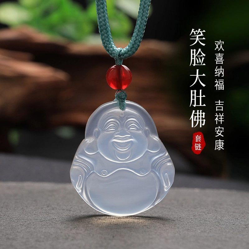 周纪福 弥勒佛坠 新中式本命年大肚佛复古守护吉祥平安顺遂简约气质手工编织绳 玉髓 项链 女款