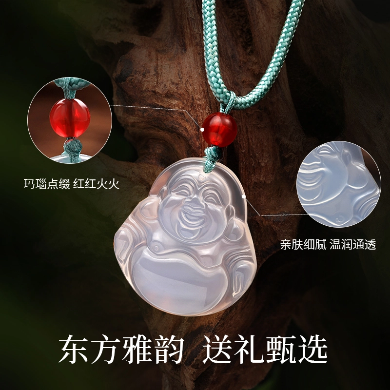 周纪福 弥勒佛坠 新中式本命年大肚佛复古守护吉祥平安顺遂简约气质手工编织绳 玉髓 项链 女款