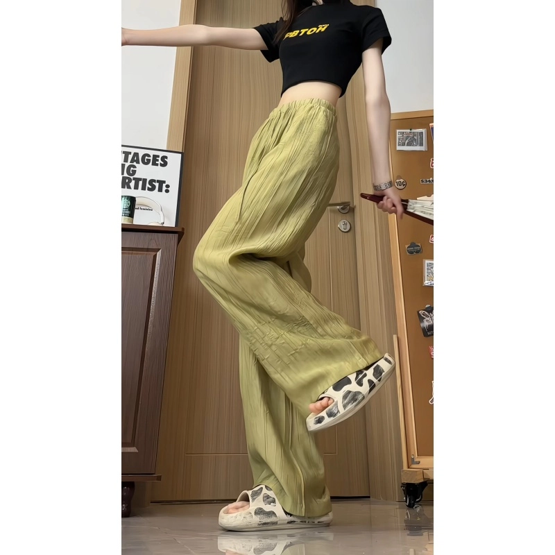 欧迪芬 宽松舒适透气垂感冰丝慵懒风拖地纯色简约设计时尚百搭休闲裤 女款