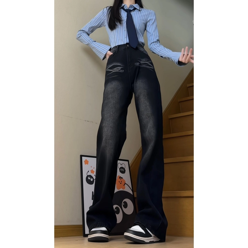 欧迪芬 美式渐变微喇叭裤春秋水洗做旧裤子直筒修身显瘦休闲裤牛仔裤 女款