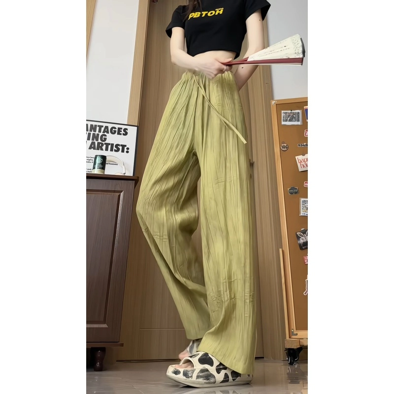 欧迪芬 宽松舒适透气垂感冰丝慵懒风拖地纯色简约设计时尚百搭休闲裤 女款