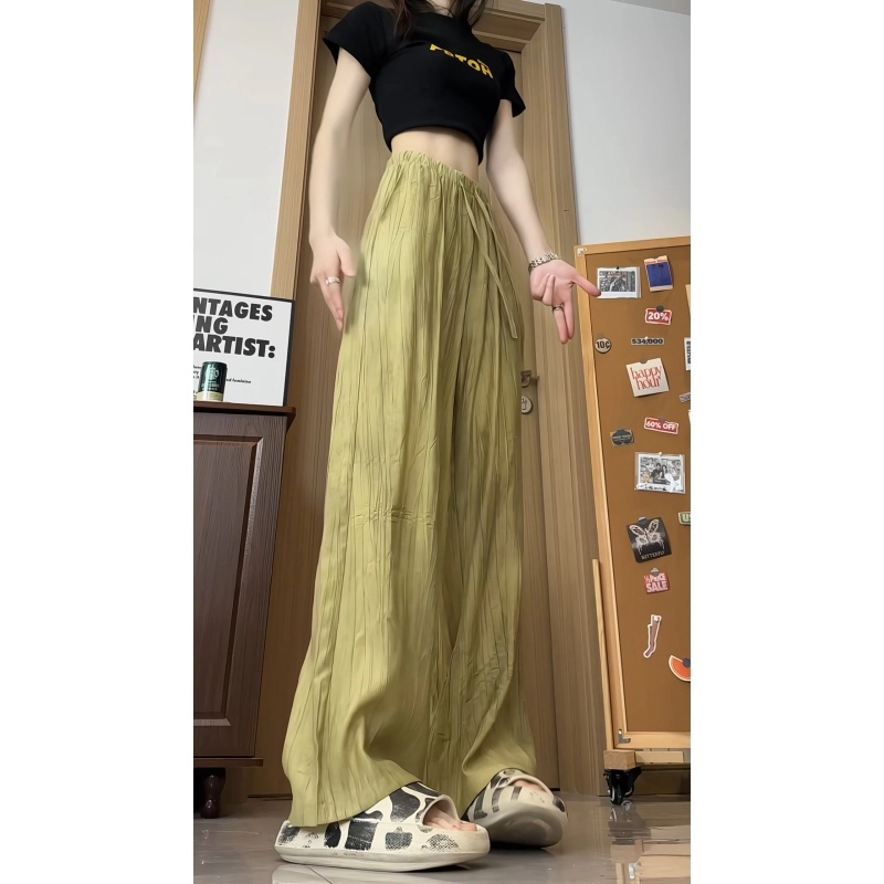 欧迪芬 宽松舒适透气垂感冰丝慵懒风拖地纯色简约设计时尚百搭休闲裤 女款