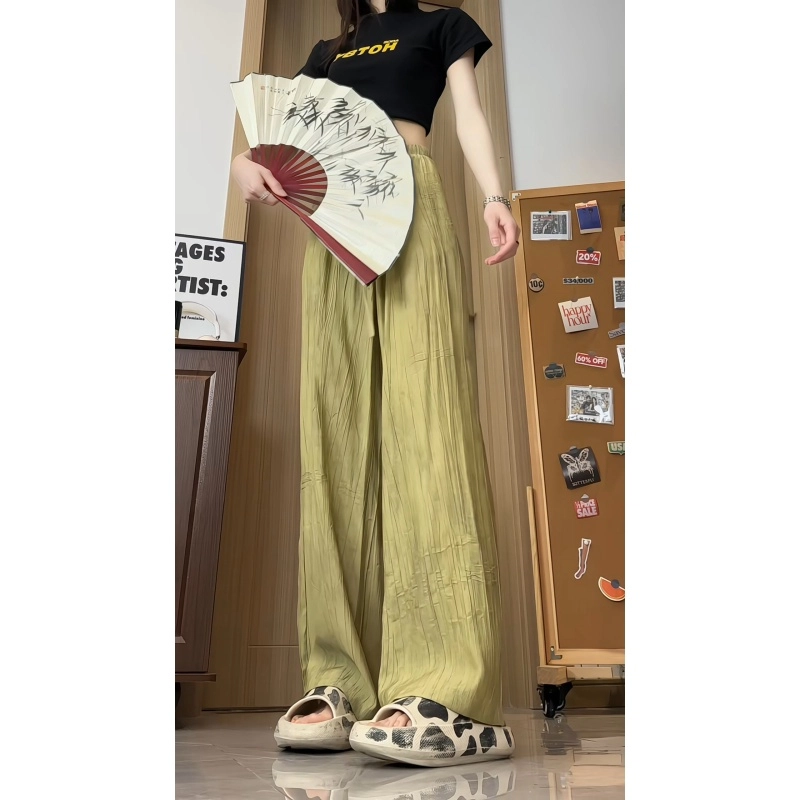 欧迪芬 宽松舒适透气垂感冰丝慵懒风拖地纯色简约设计时尚百搭休闲裤 女款