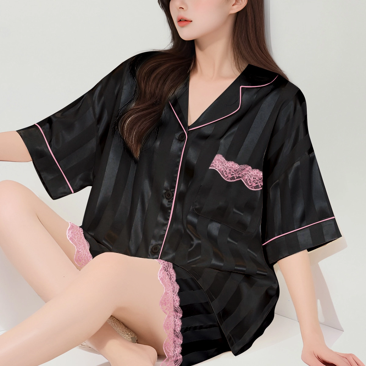 欧迪芬 冰丝绸高级感短袖睡衣套装 女款