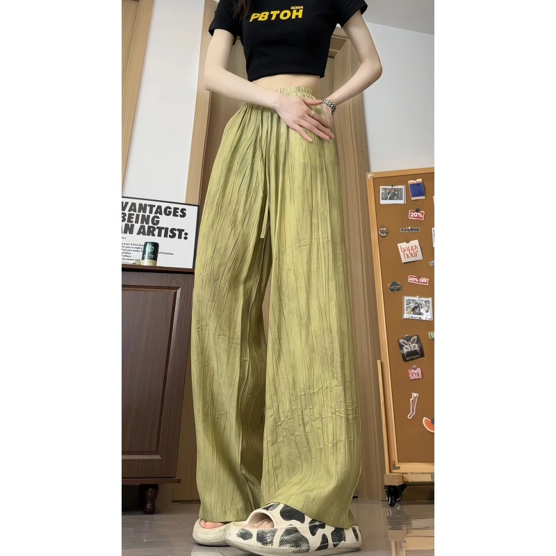 欧迪芬 宽松舒适透气垂感冰丝慵懒风拖地纯色简约设计时尚百搭休闲裤 女款