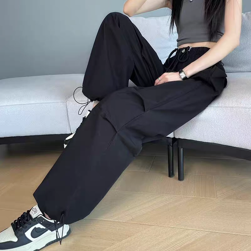 欧迪芬 美式纯色高腰宽松系带简约时尚百搭工装裤 女款