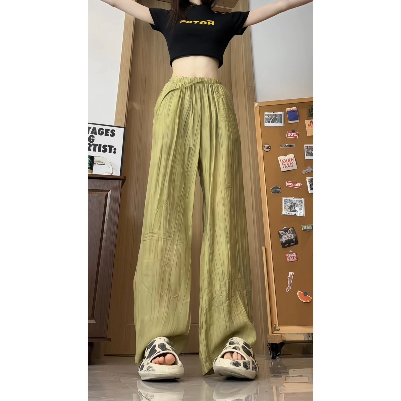 欧迪芬 宽松舒适透气垂感冰丝慵懒风拖地纯色简约设计时尚百搭休闲裤 女款
