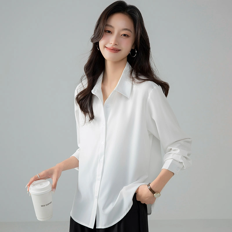 欧迪芬 纯欲春秋韩版宽松抗皱春夏长袖衬衫 女款