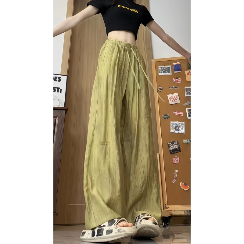 欧迪芬 宽松舒适透气垂感冰丝慵懒风拖地纯色简约设计时尚百搭休闲裤 女款
