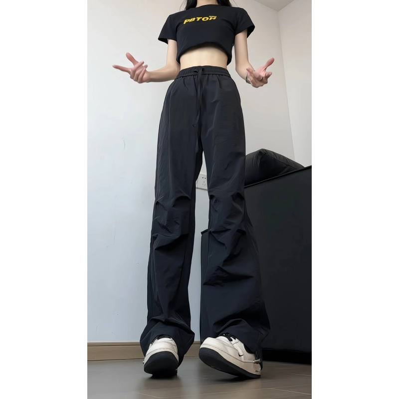 欧迪芬 褶皱伞兵工装裤薄款美式速干裤直筒休闲裤 女款