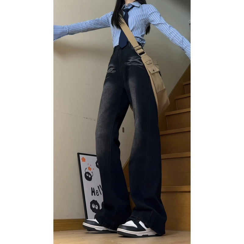 欧迪芬 美式渐变微喇叭裤春秋水洗做旧裤子直筒修身显瘦休闲裤牛仔裤 女款