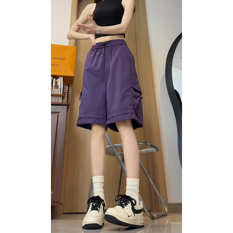 欧迪芬 紫色工装美式速干五分男女情侣宽松休闲短裤 女款