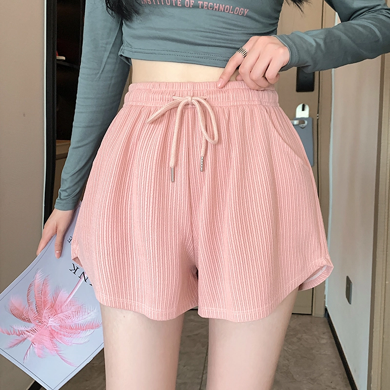 欧迪芬 纯色美拉德百搭显瘦肌理弹力高腰宽松圆摆针织休闲短裤 男女同款