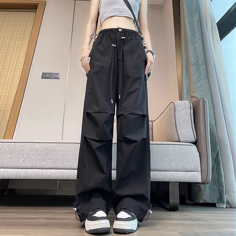 欧迪芬 美式纯色高腰宽松系带简约时尚百搭工装裤 女款