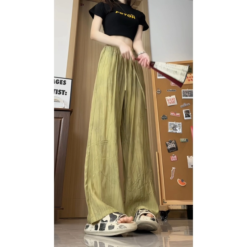 欧迪芬 宽松舒适透气垂感冰丝慵懒风拖地纯色简约设计时尚百搭休闲裤 女款