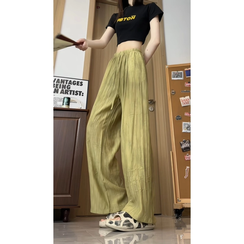 欧迪芬 宽松舒适透气垂感冰丝慵懒风拖地纯色简约设计时尚百搭休闲裤 女款