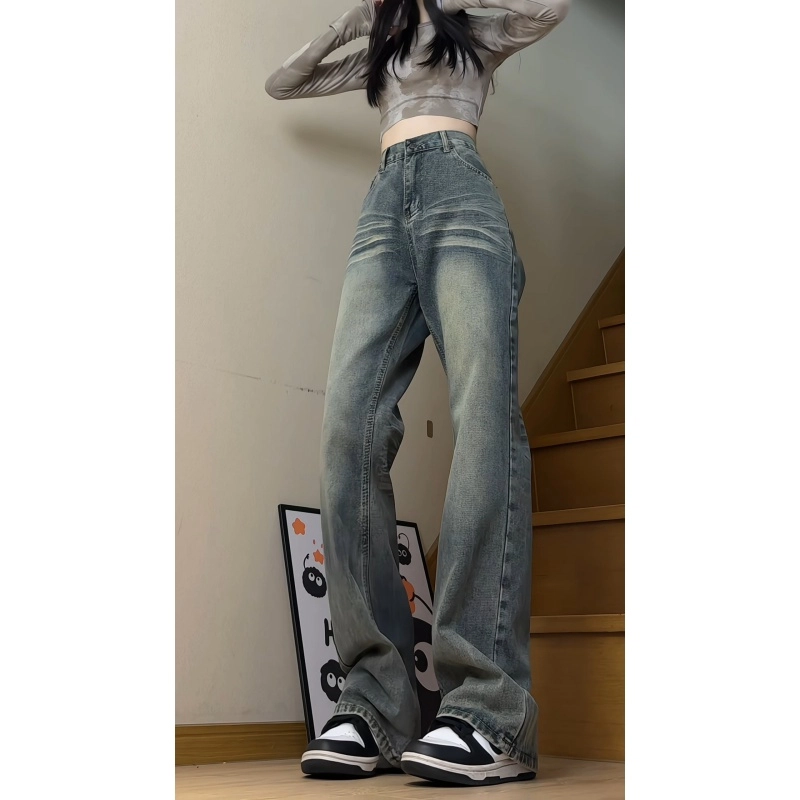 欧迪芬 美式渐变微喇叭裤春秋水洗做旧裤子直筒修身显瘦休闲裤牛仔裤 女款
