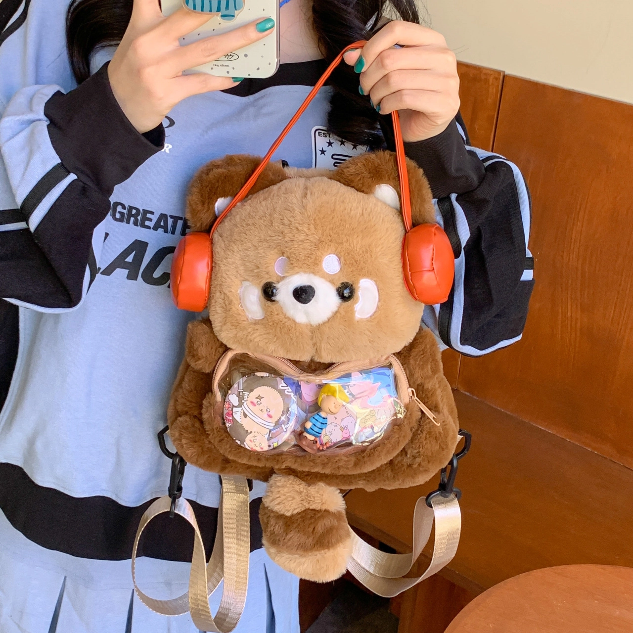 礼莎 日系二次元可爱卡通耳机小浣熊 洋气少女通勤 玩偶周边